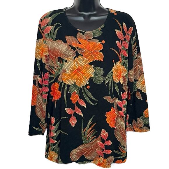 Chico's Tops - VINTAGE 90s Y2K CHICOS DESIGN BLACK KNIT TOP SHIRT COLORFUL FLORAL BOHO SIZE 1 M